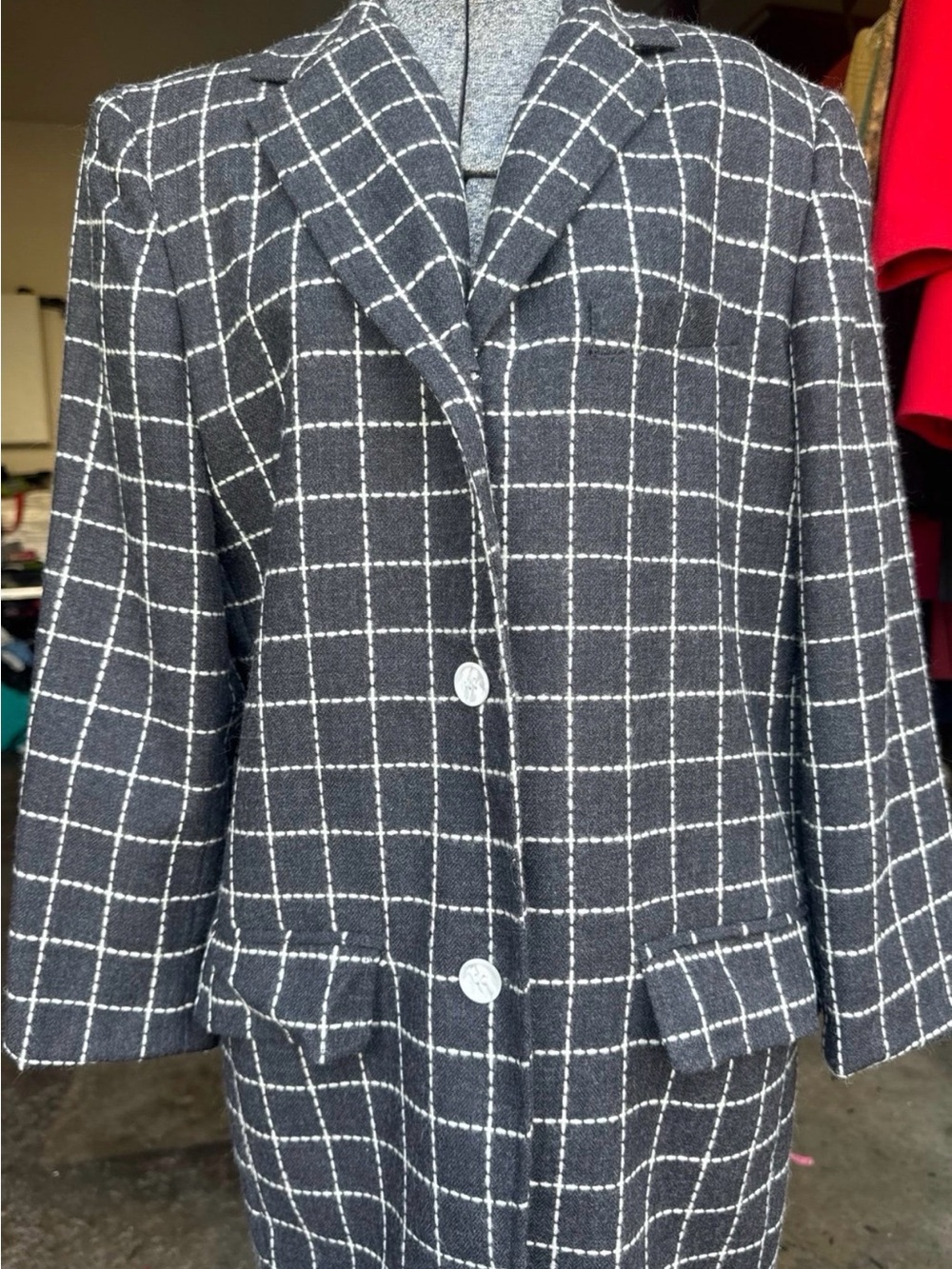 Anne Klein Black Blazer with White Windowpane Check